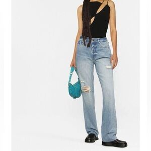 Anine Bing Olsen Ripped Straight Leg Jean in Blue Size 24